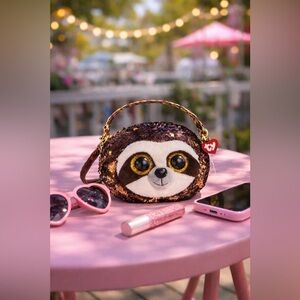 TY Fashion Dangler Sloth Flippy Sequin Purse | Plush Crossbody Toy Bag | NWT